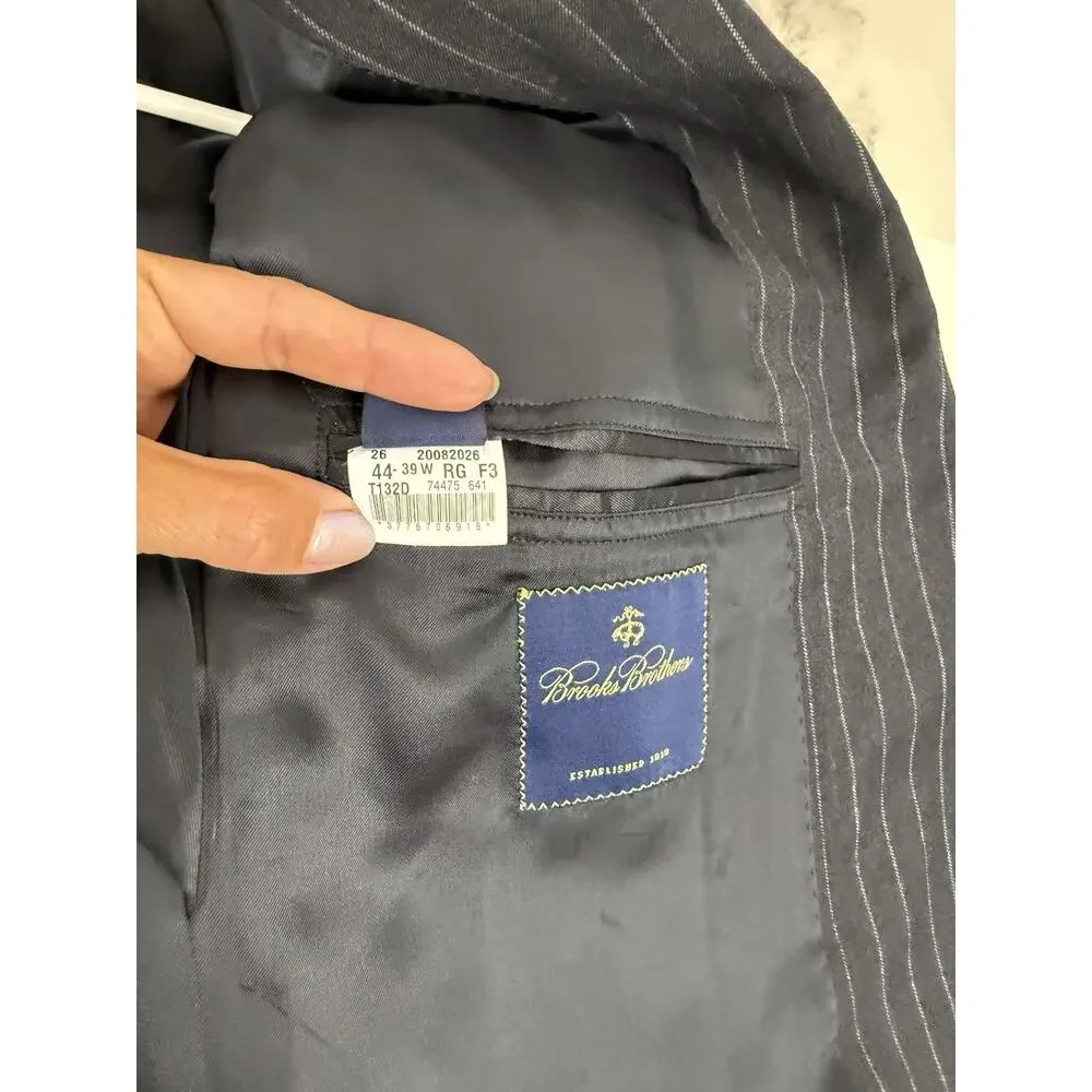 Brooks Brothers Blazer Mens 44R Gray Pinstripe Wool Cashmere Sport Coat 2 Button